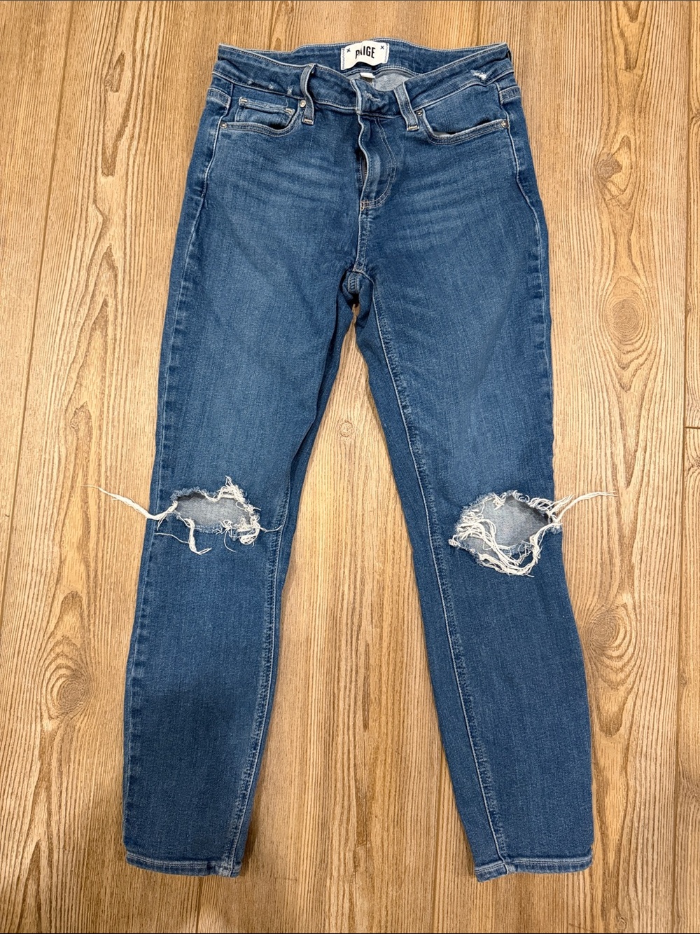 PAIGE Women's Ripped Knee Skinny Jeans - Blue